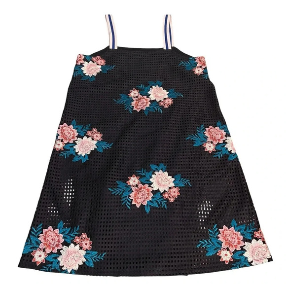 Zara Black Mesh Mini Dress with Floral Embroidered Patches - Picture 3 of 6
